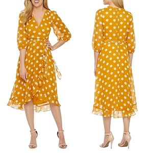Yellow Polka Dot Wrap Dress 